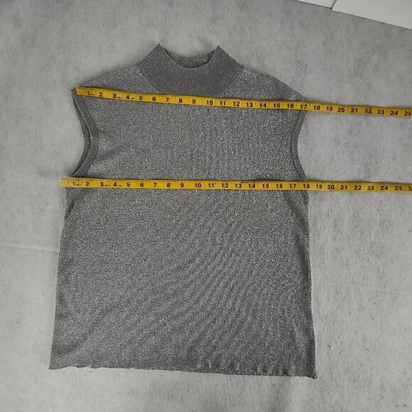 Coldwater Creek Silver Glitter Silk Blend Sparkle Mock Turtleneck Blouse Size L - Picture 8 of 12